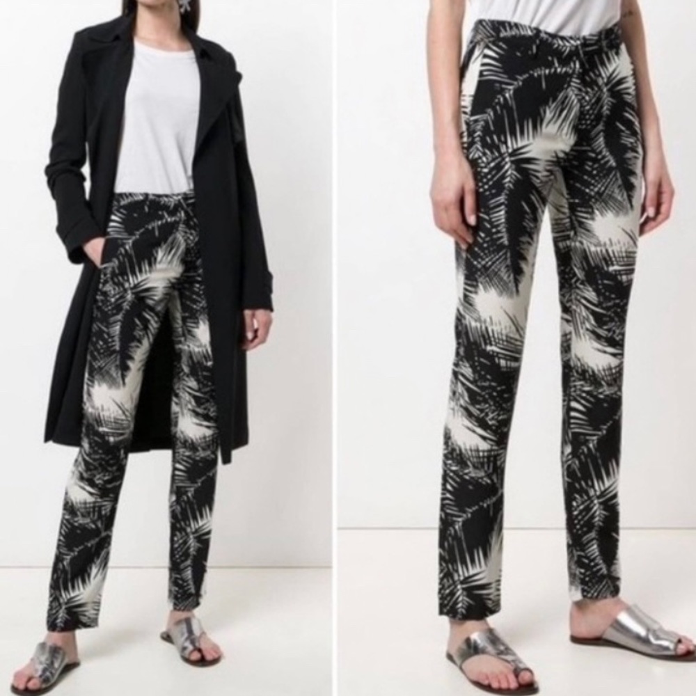 Theory Silk Serene Palm Tree Printed Boyfriend-style Pants Size 12